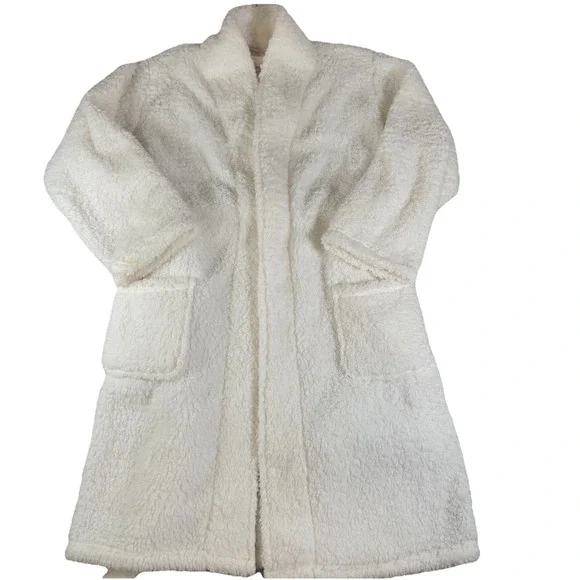 Pottery Barn Robe Womens Medium Teddy‎ Bear Faux Fur Plush Fleece Warm Cozy